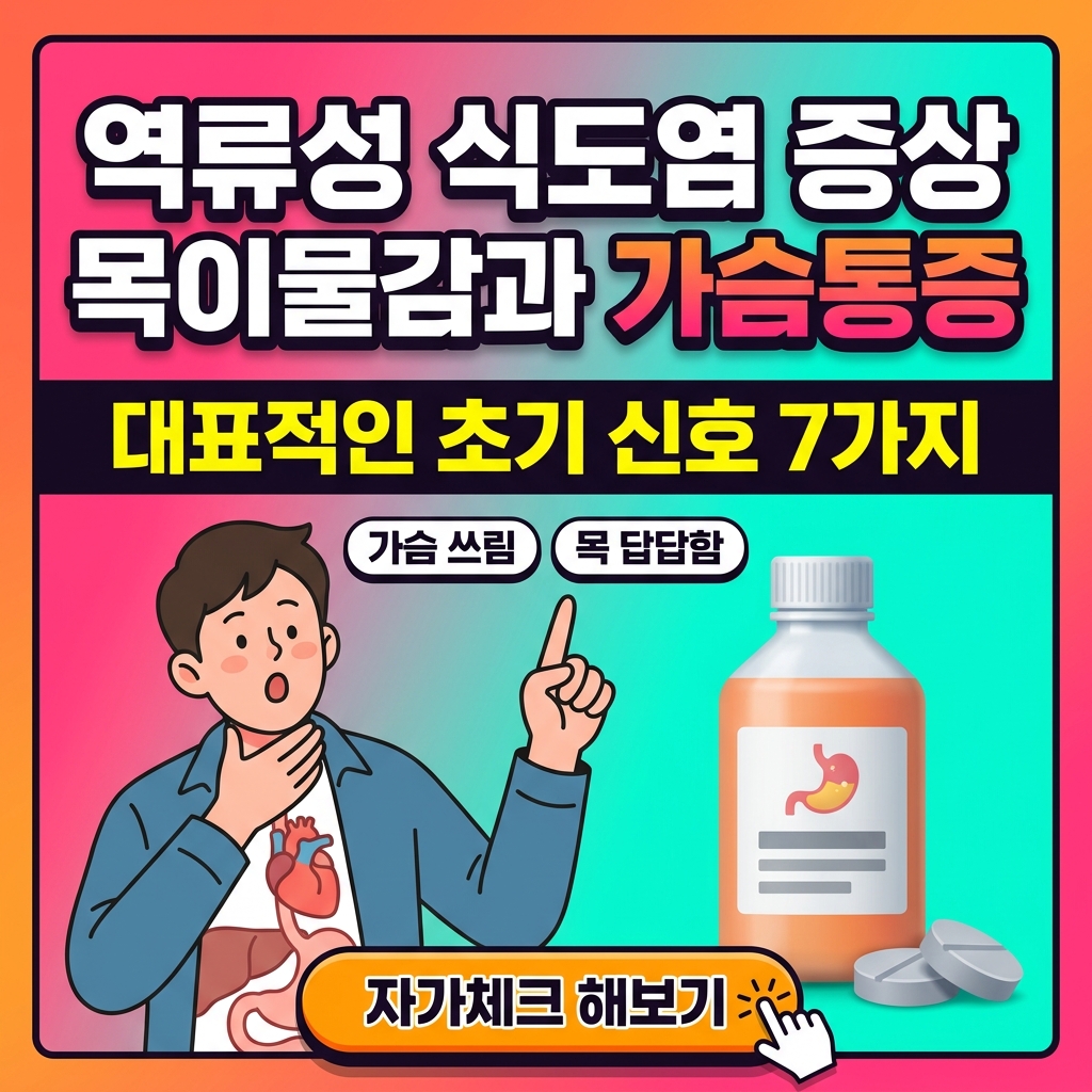 역류성 식도염 증상 목이물감과 가슴통증 대표 이미지